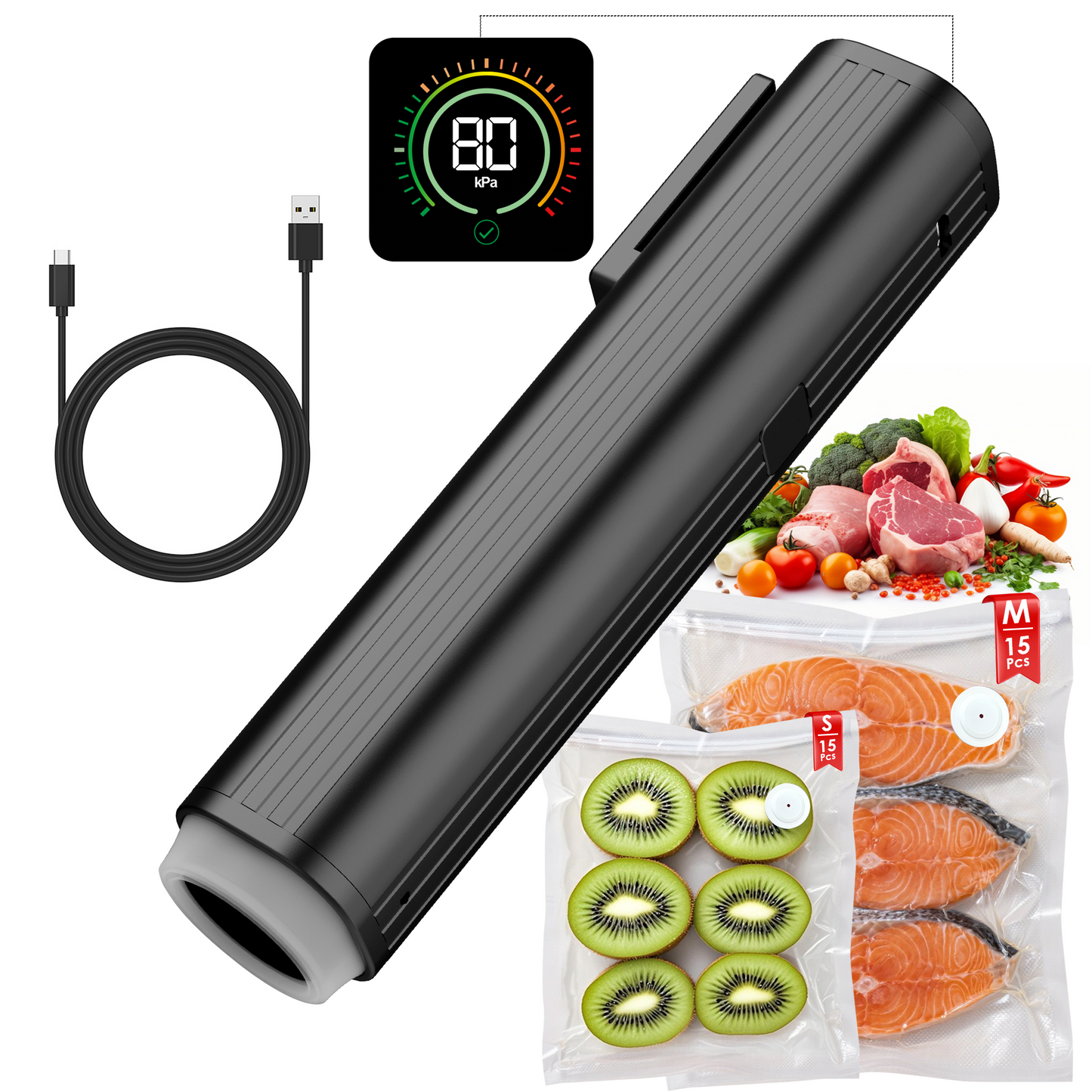 Elxis Vacuum Sealer + 30 Reusable Zipper Bags