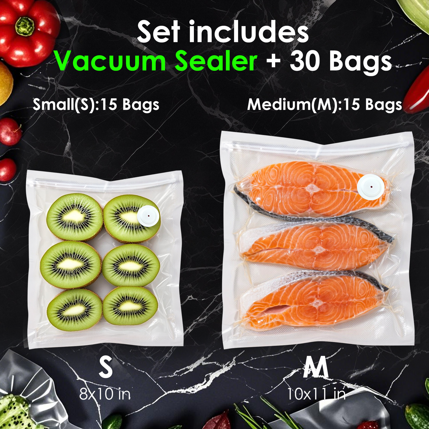 Elxis Vacuum Sealer + 30 Reusable Zipper Bags
