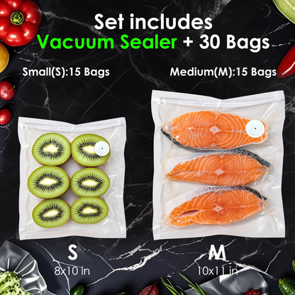 Elxis Vacuum Sealer + 30 Reusable Zipper Bags